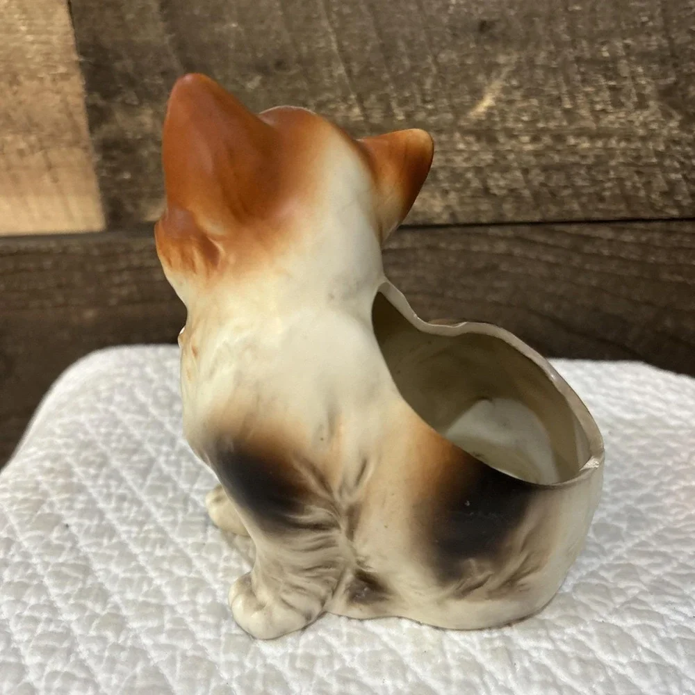 Vintage Napco 6718 Calico kitty cat planter decor kitsch 1960's Adorable Chip